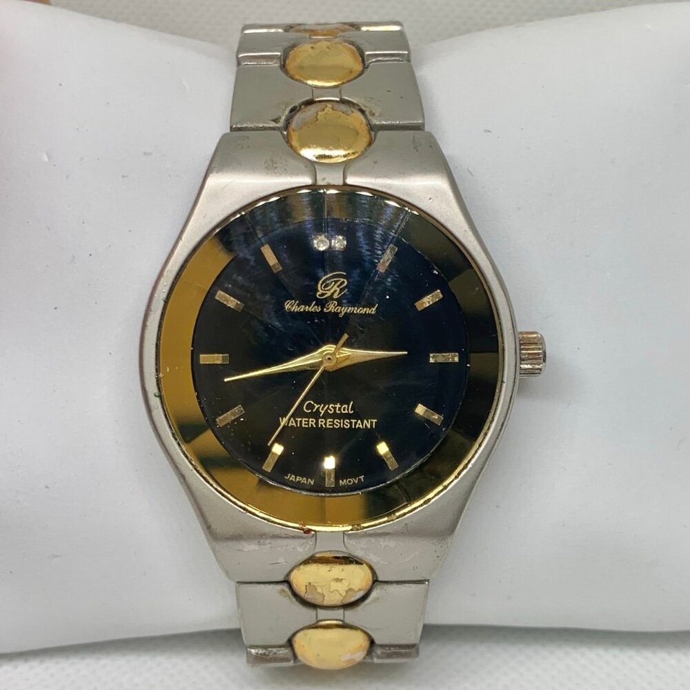 Charles Raymond crystal quartz Watch two Tone Classic black dial 40mm running
